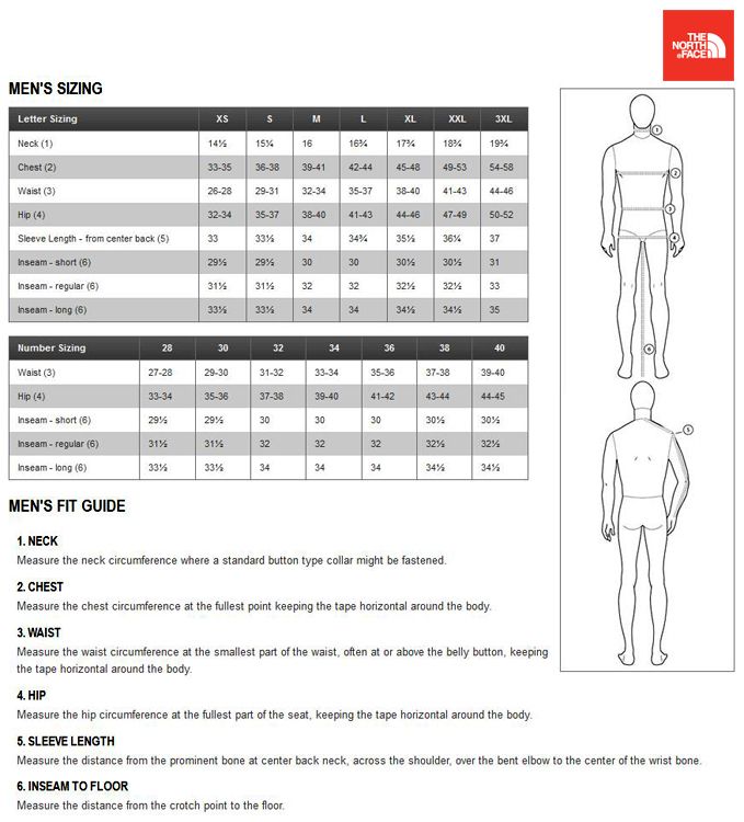 the north face fleece size chart