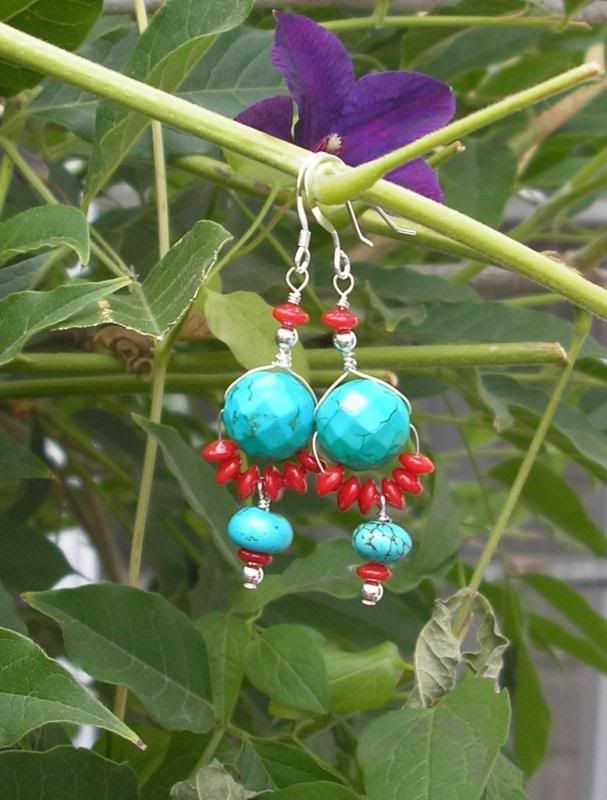 Coral and turquoise earrings