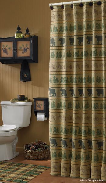 Bear Tracks Country Bath Shower Curtain W/Hooks 72x72  