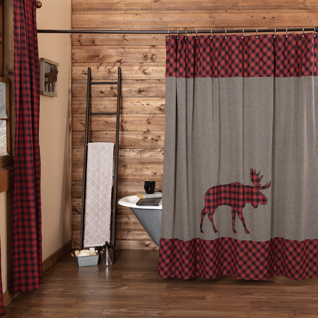 Cumberland Moose Appliqued Rustic Country Cabin Cotton Shower