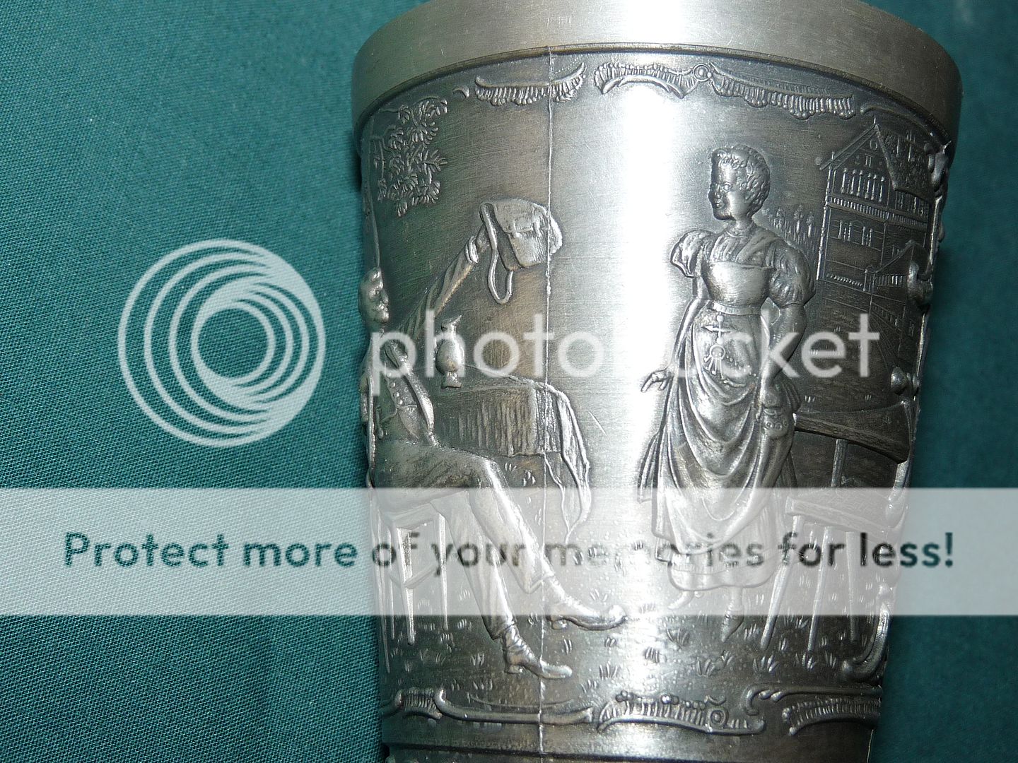 Vtg Frieling Zinn Pewter 5 CUPS Set Tumblers GERMANY Man Woman Relief 