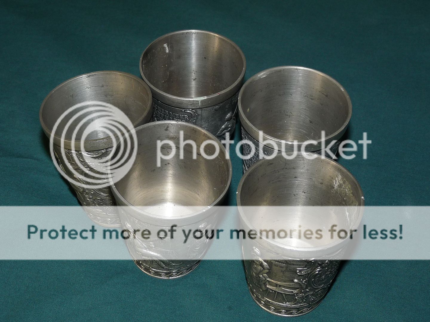 Vtg Frieling Zinn Pewter 5 CUPS Set Tumblers GERMANY Man Woman Relief 