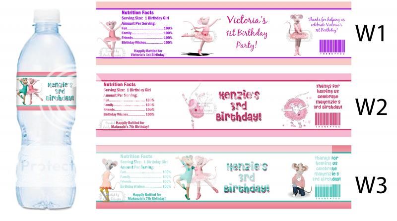 Angelina Ballerina Printed Water Bottle Labels Birthday Party Favors 