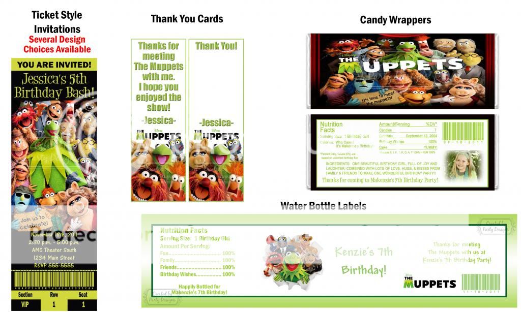 The Muppets Movie Kermit Frog Birthday Party Ticket Invitations Supplies Favors