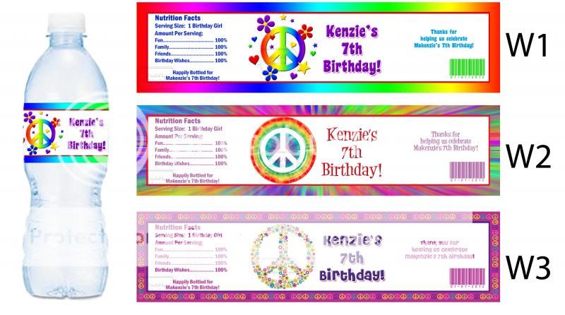 Flower Peace Sign Printed Water Bottle Labels Birthday Party Favors Supplies