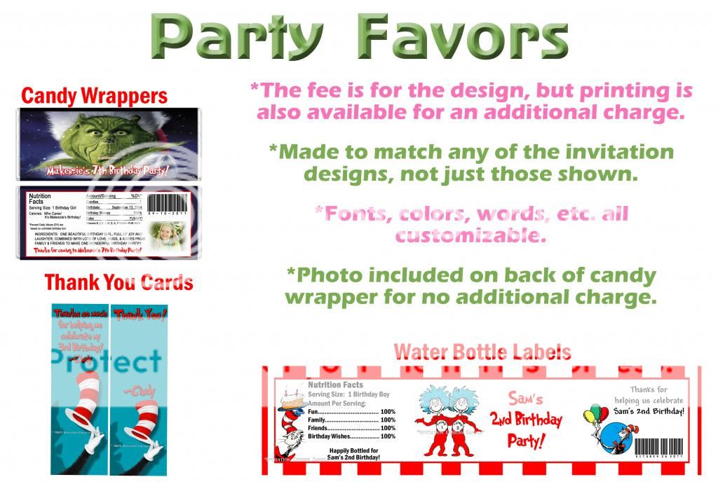 Dr Seuss Grinch Cat in The Hat Birthday Party Ticket Invitations Supplies Favors