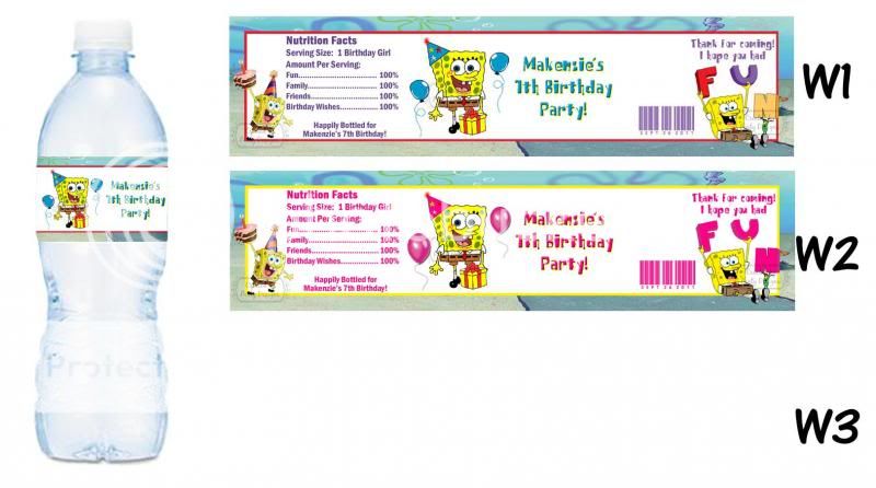 Spongebob Squarepants Printed Water Bottle Labels Birthday Party Favors