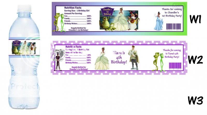 Tiana Princess and The Frog Printed Water Bottle Labels Birthday Party Favors