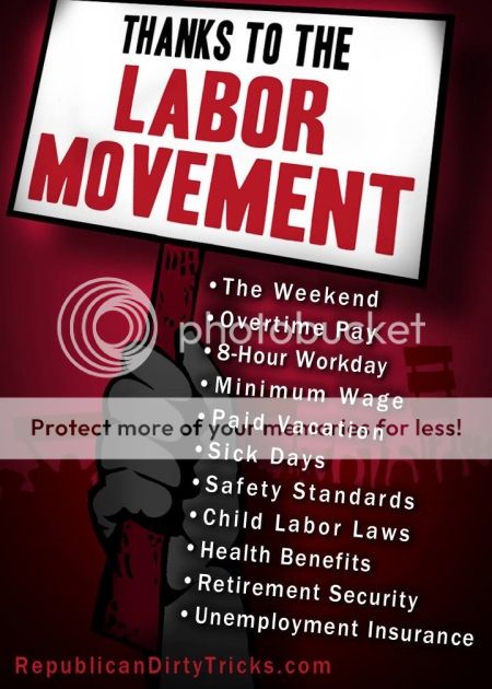 image showing benefits we all enjoy from efforts of the Labor Movement