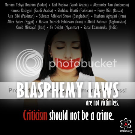 poster listing people harmed by blasphemy laws around the world