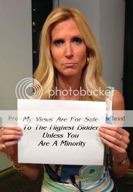 created image of pundit Ann Coulter holding a sign