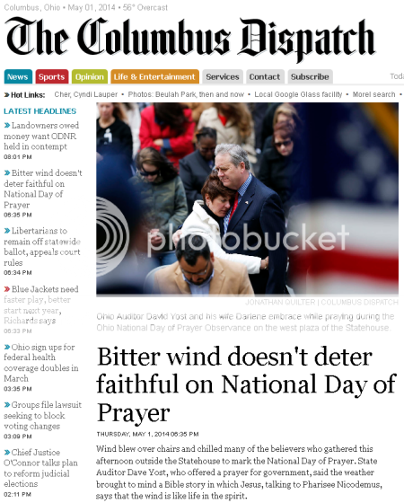 screencap from Columbus Dispatch website front page on May 1st 2014