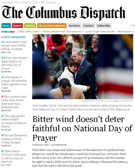 screencap from Columbus Dispatch website front page on May 1st 2014