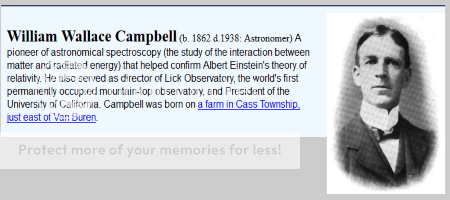 screenshot of Entry for famous Findlayian William Wallace Campbell