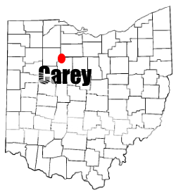 Map of Ohio showing dot where Carey is located