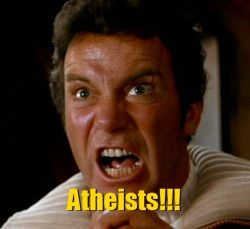 image showing angry face with word Atheists!