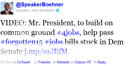 image of Speaker Boehner's 10-27-2011 tweet
