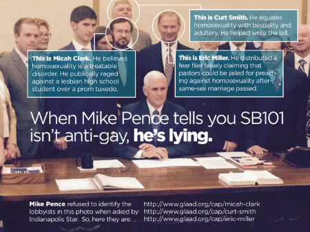 photo of GLAAD Id's anti-gay members of Gov. Pence's discrimination party