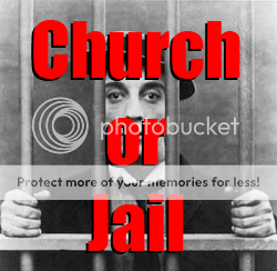 image of a guy behind bars with text Church or Jail on top of it