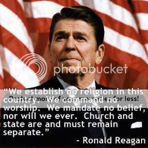quote image of President Reagan supporting separation of church and state