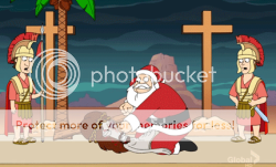 Scene of Santa fighting Jesus from American Dad cartoon