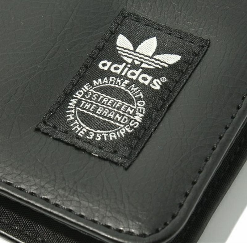 ADIDAS ADICOLOR WALLET PU Black faux leather bi-fold trefoil logo new ...