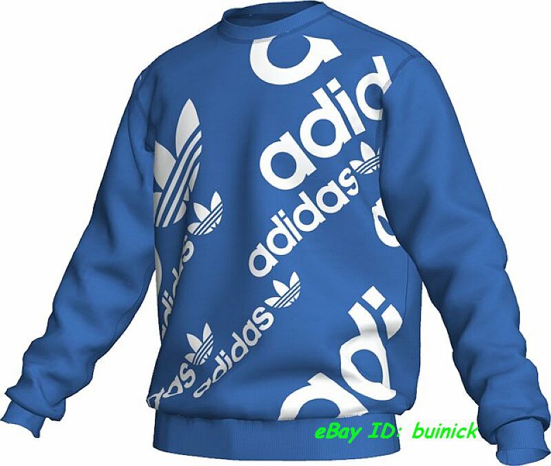 ADIDAS SPORT SWEATSHIRT Blue White crew neck sweater L  