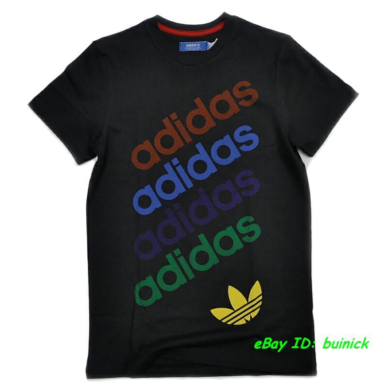 ADIDAS ORIGINALS SPORT TEE SHIRT Black Multicolor Trefoil Logo new S 